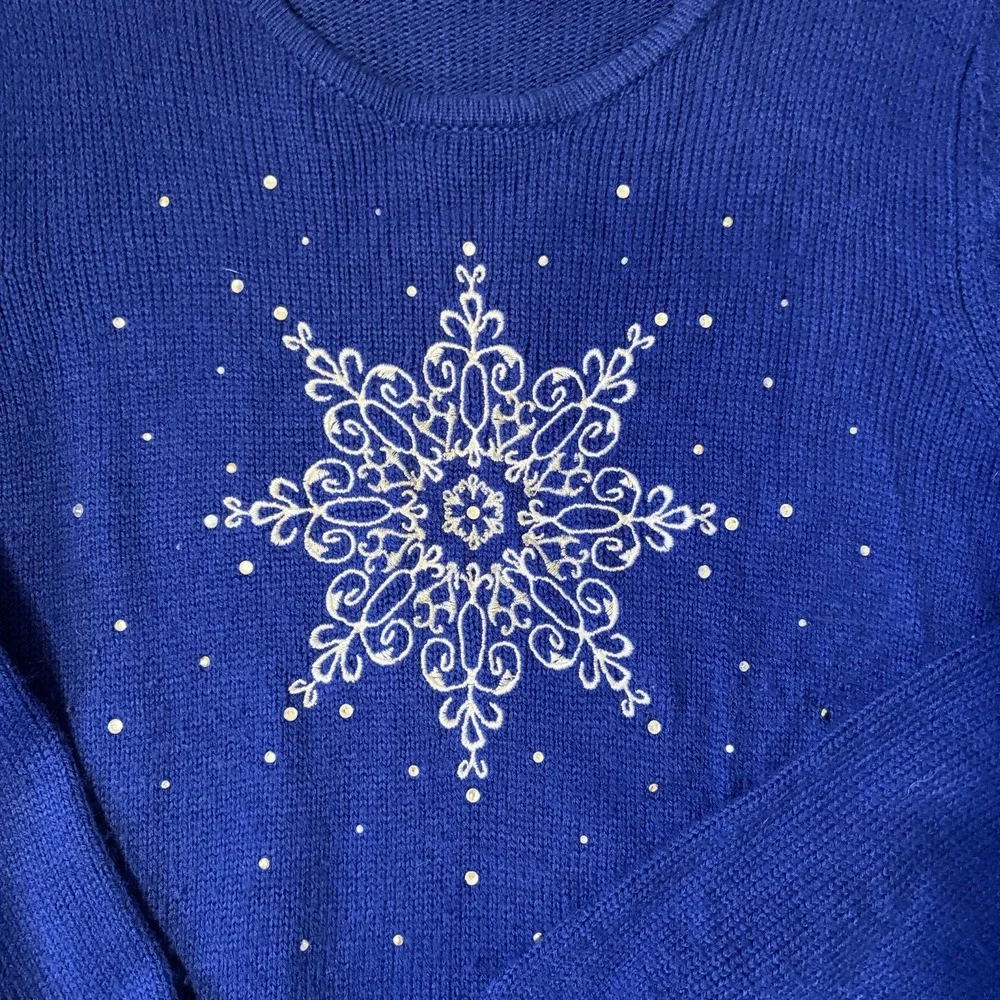 Croft & Barrow Blue Snowflake Pullover Sweater Crew Neck Long Sleeve L